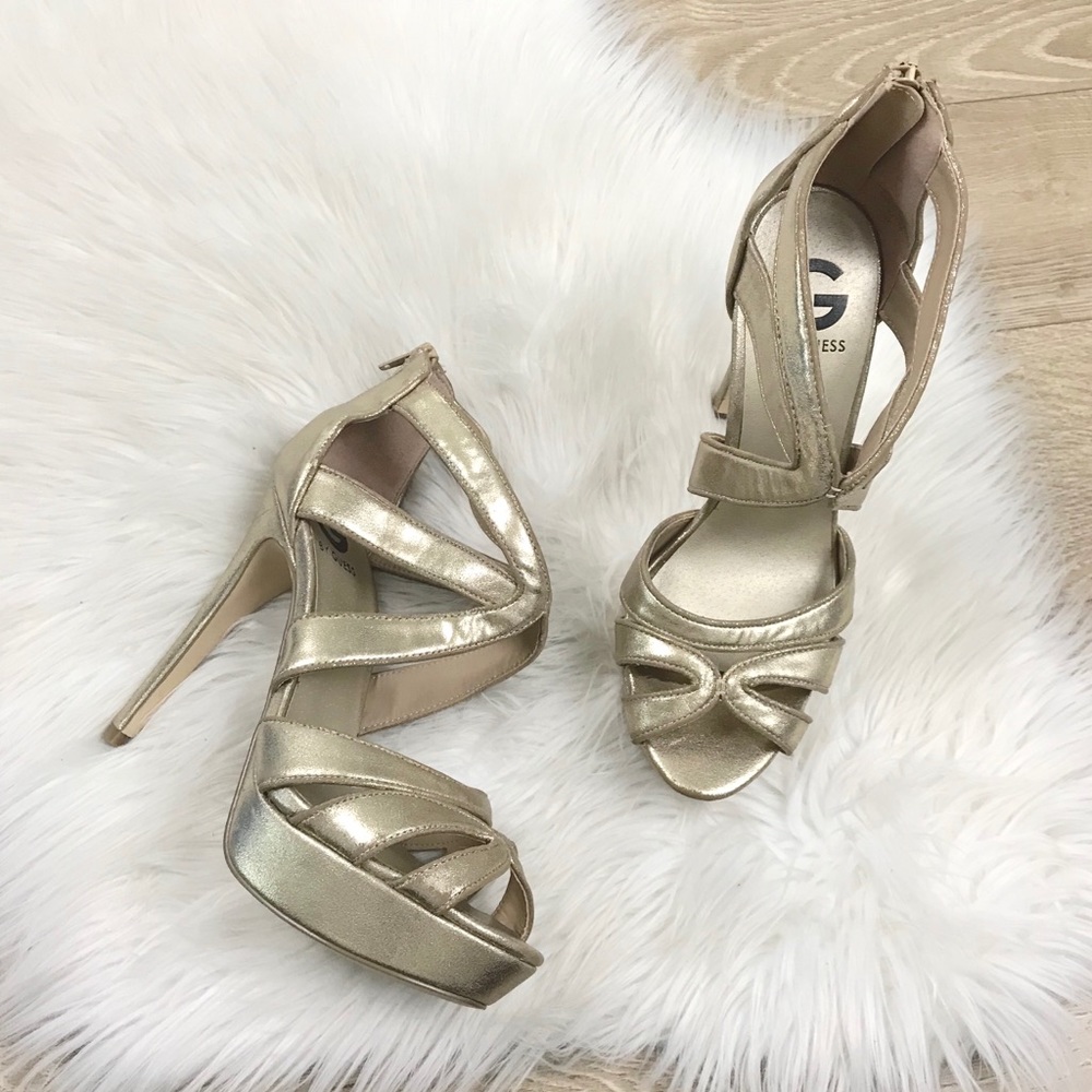 GUESS Gold Strappy Platform Stilleto Heels
